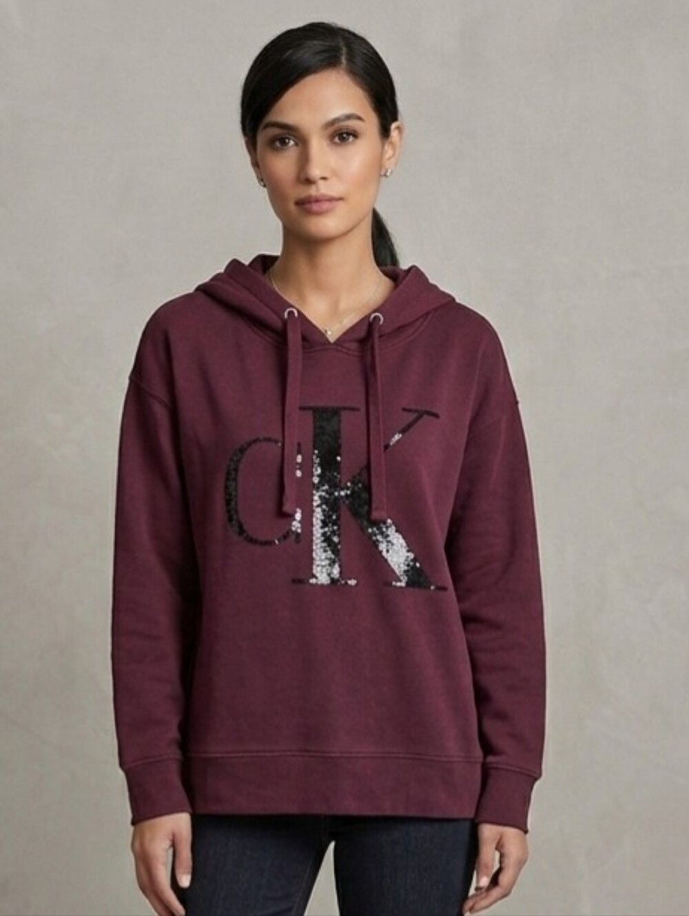 Calvin Klein Sequin Monogrammed burgandy Hoodie Size MED